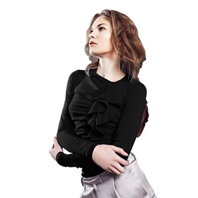 Black ThinHeat thermal top with frill detail